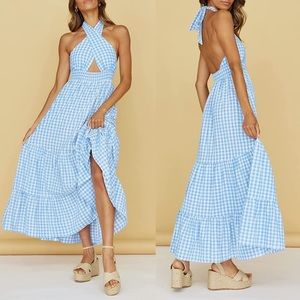 Halter gingham dress - small